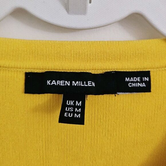 Karen Millen Dress Medium Yellow Sporty Ripple Stitch Colorblock Mini Longsleeve - Picture 2 of 10